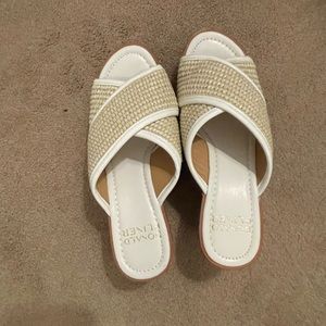 Donald Pliner. White and Tan wedge sandal. Brand new without tags